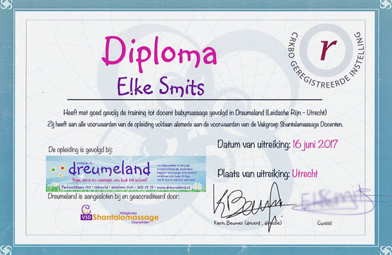 shantala babymassage diploma gecertificeerd